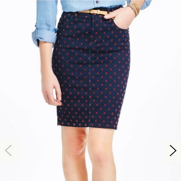 Pilcro & The Letterpress Blue Jean Velvet Polka Dot Pencil Skirt - Picture 1 of 7